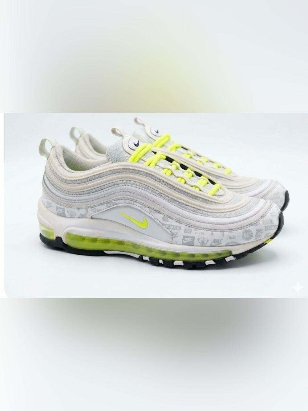 Nike Air Max 97 White with Neon Yellow Accents size 7Y